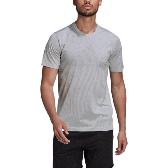 Men's adidas Solid Color Stripe Logo Printing Round Neck Short Sleeve Japanese Version Gray T-Shirt HB9193