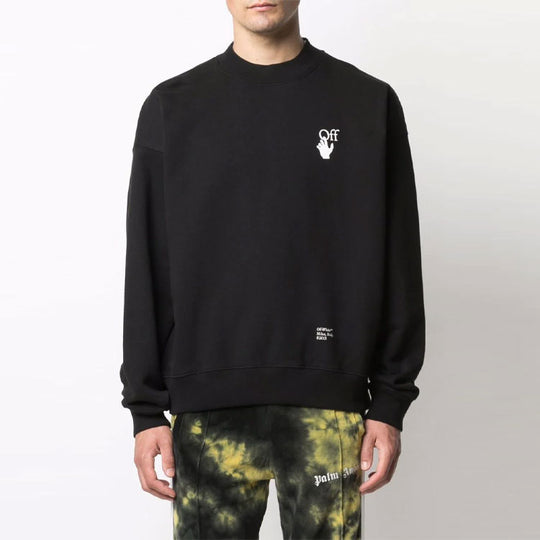 Men's Off-White FW21 Logo Caravaggio Arrow Round Neck Long Sleeves Loose Fit Black OMBA054F21FLE0111001