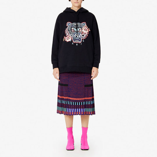 (WMNS) KENZO Tiger Embroidered Pure Cotton Casual Long Sleeves Hoodie Black F962SW7594XO-99