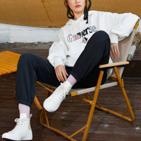 (WMNS) Converse Logo Embroidered Loose Fleece Hoodie White 10022349-A01