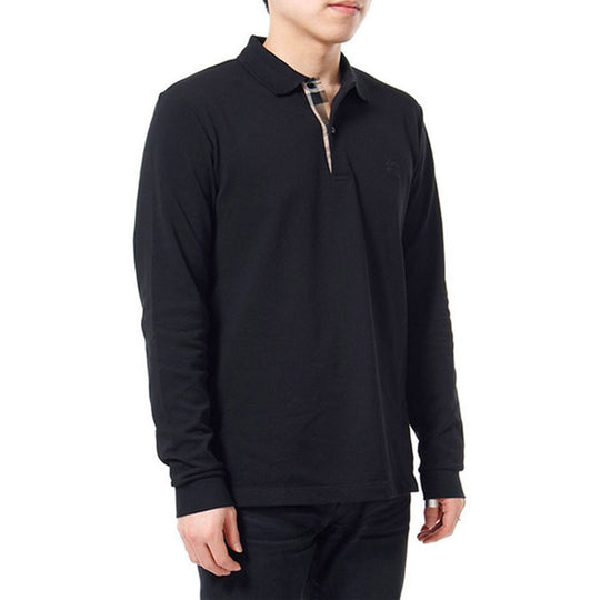 Men's Burberry Collar Long Sleeves Polo Shirt Black 80271071