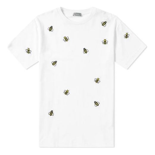 Men's DIOR x KAWS Crossover Bee Embroidered Short Sleeve White 923J609W5041-082