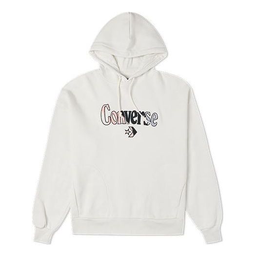 (WMNS) Converse Logo Embroidered Loose Fleece Hoodie White 10022349-A01