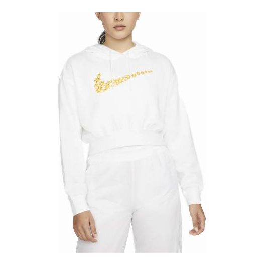 (WMNS) Nike Sportswear Logo Embroidered Loose Fleece Hoodie White DO7257-100