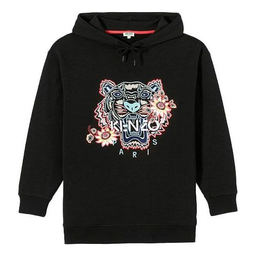 (WMNS) KENZO Tiger Embroidered Pure Cotton Casual Long Sleeves Hoodie Black F962SW7594XO-99